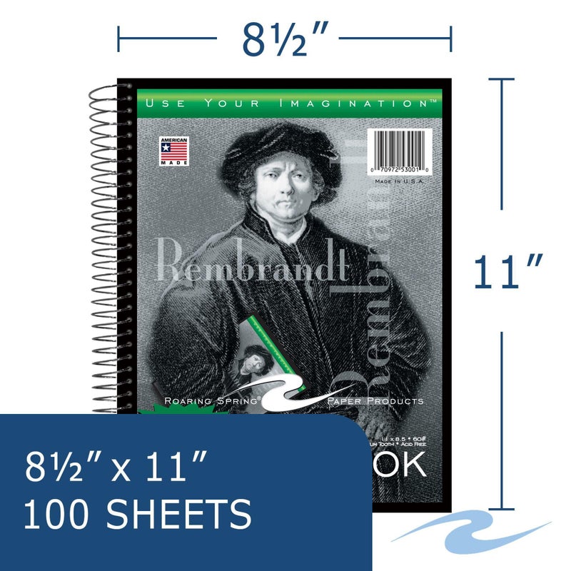 Roaring Spring "Rembrandt" Sketchbook, 11" x 8.5", 100 Sheets of Heavyweight 60 lb. White Drawing Paper, Spiral Bound - Image 2